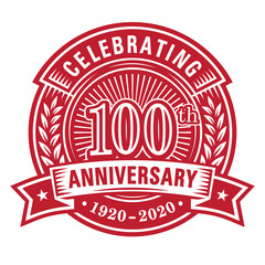 100 years of celebrations design template. 100th anniversary logo. Vector and illustrations.