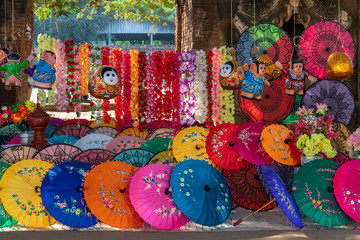 Colourful souvenirs on sale at Maha Sandar Mahi Pagoda