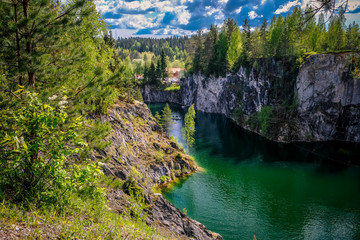 Ruskeala Mountain Park - a centuries-old history of mining. The indescribable beauty of natural marble in the wild. Karelia. Russia.