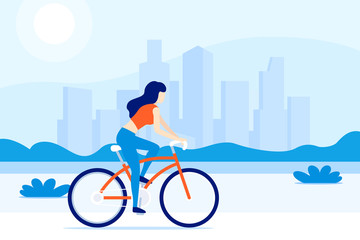 girl riding a bicycle in the city, vector