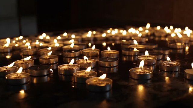 Many candles in church, close up