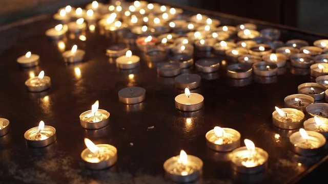 Candles in church, close up, shallow DOF