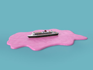 cruise ship in a puddle