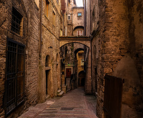 Fototapeta na wymiar A typical street in the historic center of Perugia