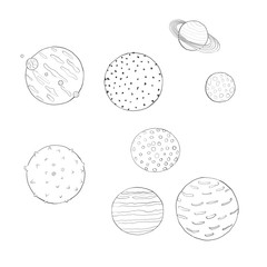 planets in space coloring page isolated contour illustration for painting
