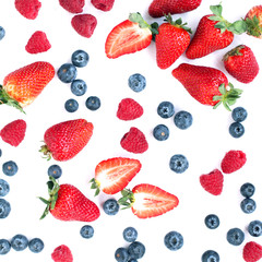 Strawberry, blueberry, berries on white background isolated