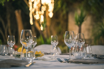 Details of a glass on the table at the restaurant