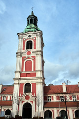 belfry of the baroque, historic church in Poznan..