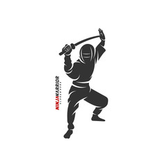 Ninja warrior design vector illustration. Silhouette of japanese fighter.