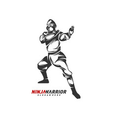 Fototapeta na wymiar Ninja warrior design vector illustration. Silhouette of japanese fighter.
