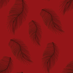 Fototapeta na wymiar Seamless pattern with hand-drawn softness feathers on red background, Great for wedding decor, wrapping paper, background, fabric print, web page backdrop, wallpaper