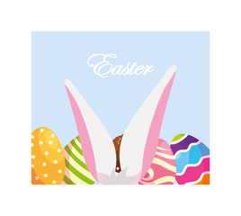 card with easter eggs and rabbit ears