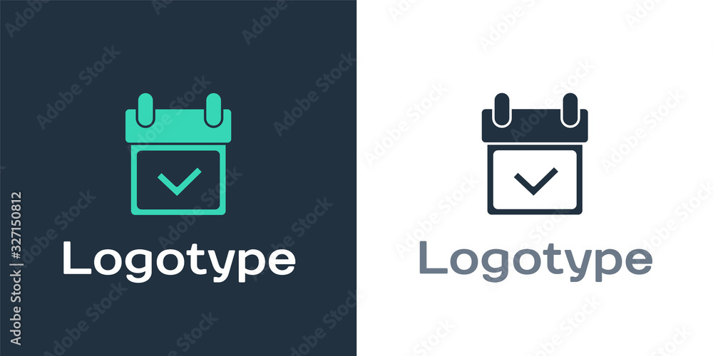 Poster logotype calendar with check mark icon isolated on white background. logo design template element. v
