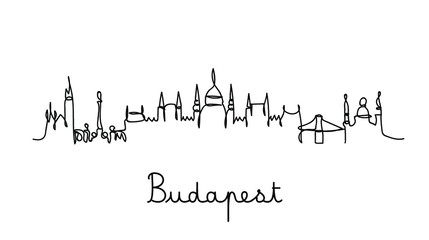 Naklejka premium One line style Budapest city skyline. Simple modern minimaistic style vector.