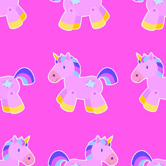 Seamless pattern with cute hand drawn cartoon unicorn. Vector illustration for designing baby clothes, kid print, posters, cards, prints, stickers, wallpaper, fabric, textile, gift paper