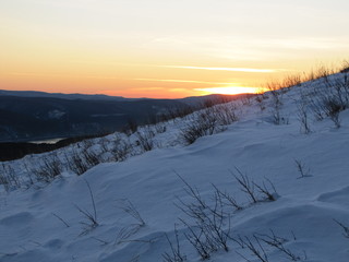 winter sunset in the mountains