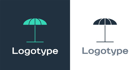 Logotype Sun protective umbrella for beach icon isolated on white background. Large parasol for outdoor space. Beach umbrella. Logo design template element. Vector Illustration © Vadim
