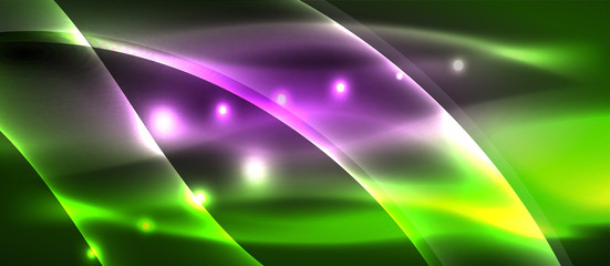 Abstract background. Shiny design neon waves with light effects, techno trendy design. Vector Illustration For Wallpaper, Banner, Background, Card, Book Illustration, landing page