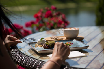 milk coffee and fig dessert