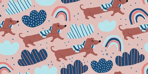 Foto auf Glas Vector seamless pattern with cute dachshund dogs © tanya