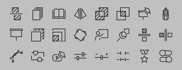 A simple set of image editing related vector line icons. Contains icons such as crop, copy, scale, rotate and more. Editable stroke. 48x48 Pixel Perfect. On white background
