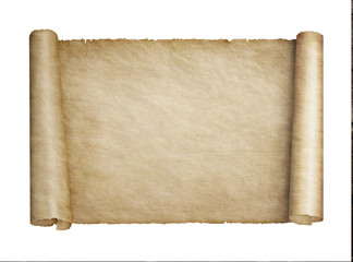 Old paper scroll isolated on white background