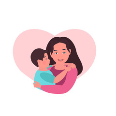Young mother holding a baby. Mom's hug and love. Big heart. Vector illustration.