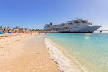 Cruise ship on the Bahamas Island Ocean Cay Marine Resort