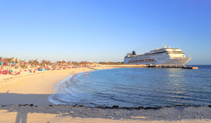 Cruise ship on the Bahamas Island Ocean Cay Marine Resort