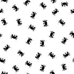 Obraz na płótnie Canvas Seamless pattern with cute black crab silhouette on white background. Vector animals illustration. Adorable character for cards, wallpaper, textile, fabric, kindergarten. Cartoon style.