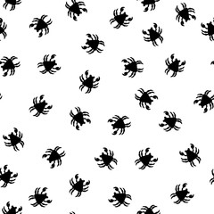 Seamless pattern with cute black crab silhouette on white background. Vector animals illustration. Adorable character for cards, wallpaper, textile, fabric, kindergarten. Cartoon style.