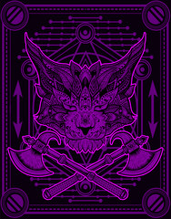 Naklejka premium Illustration vector cat head with mandala pattern style.