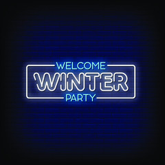 Welcome Winter party Neon Signs Style Text Vector