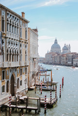 Beautiful view of Grand Canal and Basilica Santa Maria della Salute in Venice, Italy - obrazy, fototapety, plakaty