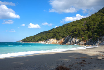 A beautiful beach on the island of Skopelos, Greece . her name is Kastani beach