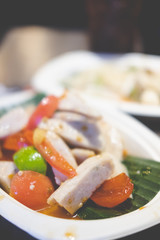 Close up of Thai salad with Vietnamese pork sausage.