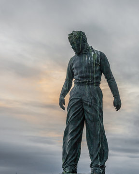 MONTROSE, SCOTLAND - 2015 OCTOBER 23. The Seafarer Statue is a Memorial to seamen and fishermen. Is located on the quayside on the north bank of the River South Esk.