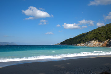 Obraz premium A beautiful beach on the island of Skopelos, Greece . her name is Kastani beach