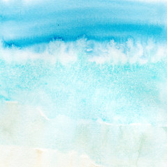 watercolor landscape with palms and sea.