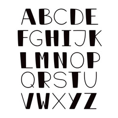 Hand drawn vector alphabet. Bold and thin lines lettering font isolated on white background for your design. Minimalistic style alphabet