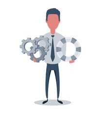 Businessman or clerk. Male character in trendy simple style with objects, flat vector illustration. Business concept. Isolated on white background.