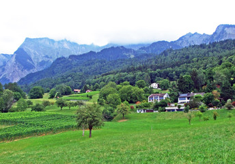 The magnificent landscapes of the Bündner Herrschaft (Buendner Herrschaft) region and the...