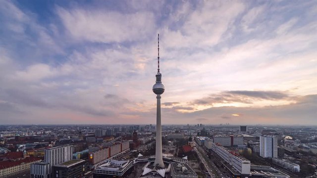 Day to Night Time Lapse of Berlin Skyline with Television Tower, Berlin, Germany