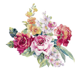 Flowers watercolor illustration.Manual composition.Big Set watercolor elements.