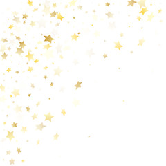 Flying gold star sparkle vector with white background.
