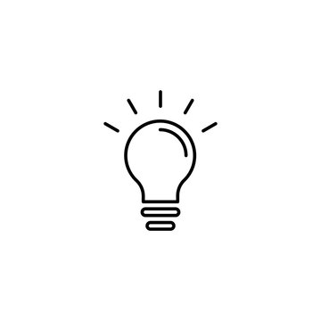 Lightbulb icon in a flat design in black color. Light bulb, idea, lamp outline icon vector