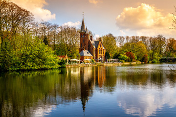 Canal and Buildings in Bruges, Belgium