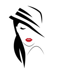 Vector_Beautiful stylish black haired Woman in hat