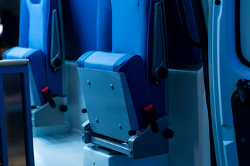 View inside Ambulance modern technology, ambulance chair
