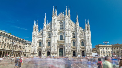 Naklejka premium The Duomo cathedral timelapse . Front view with people walking on square